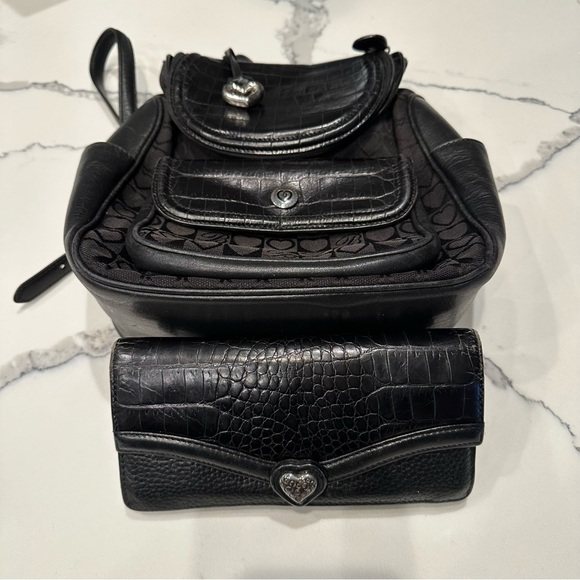 Brighton Handbags - Brighton vintage small black backpack & wallet